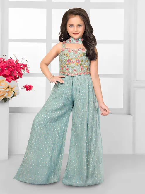 Sky blue embellished palazzo suit with dupatta