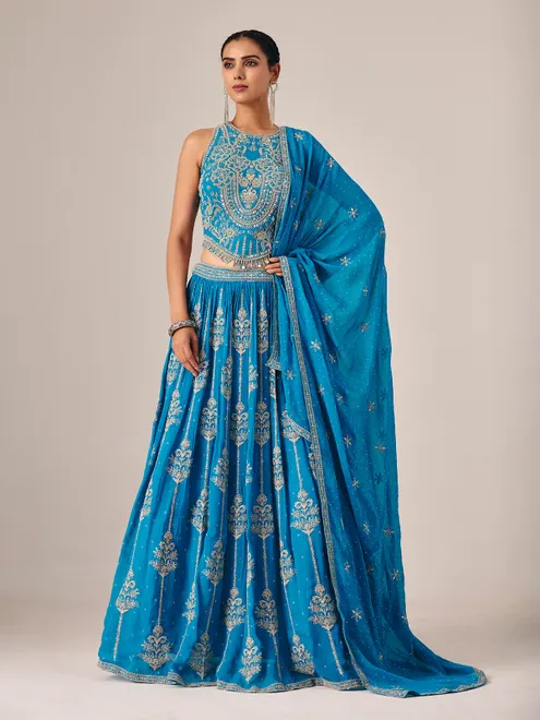 Sky blue georgette lehenga choli with mirror embroidered elegance