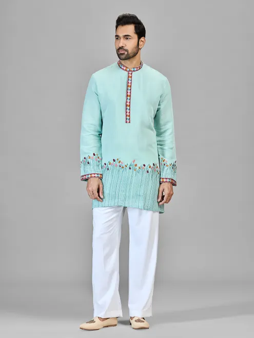 Sky blue luminous silk festive wear