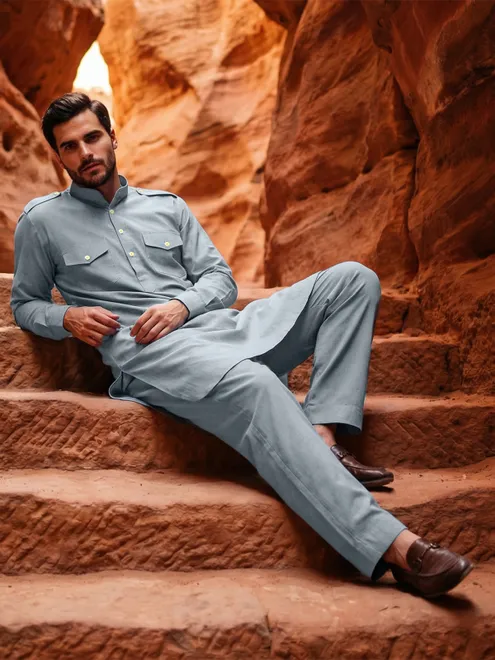 Sky blue modern mandarin collar pathani