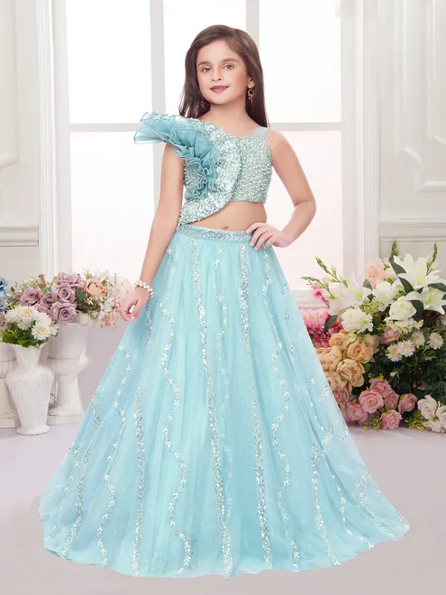 Sky blue net reception wear lehenga choli