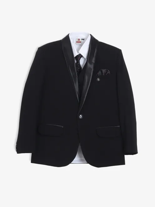 Smashing black terry rayon one button coat suit