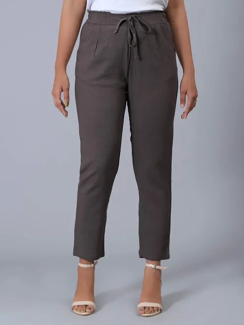 Solid brown linen pyjama casual wear