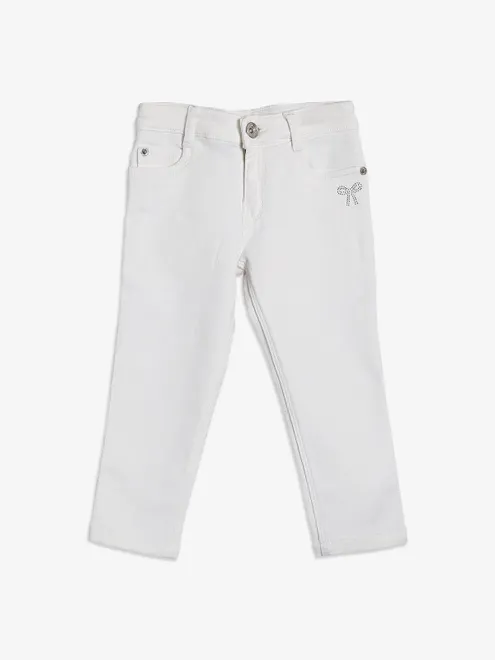 Solid white denim casual capri