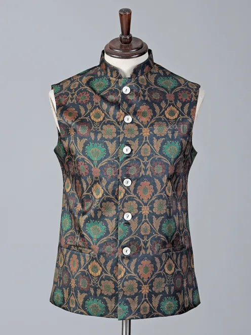 Sophisticated grey brocade printed waistcoat
