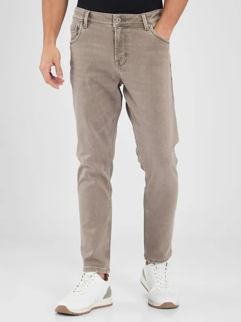 SPYKAR beige denim slim fit jeans for men