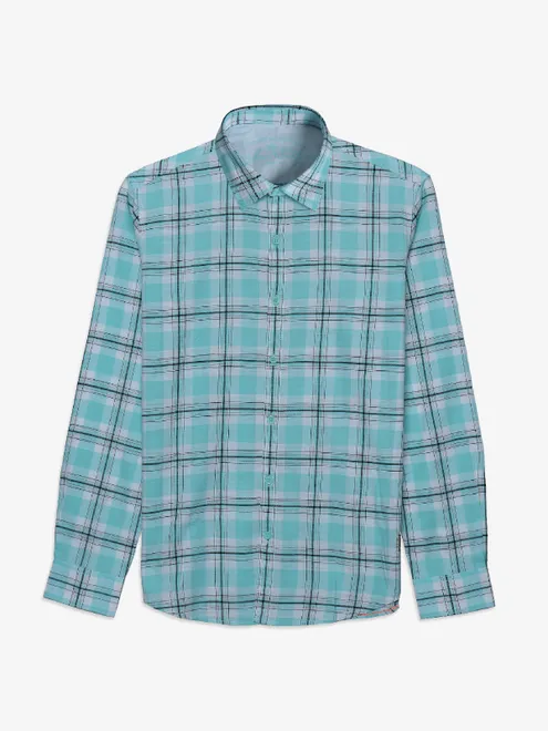Spykar cotton checks aqua shirt