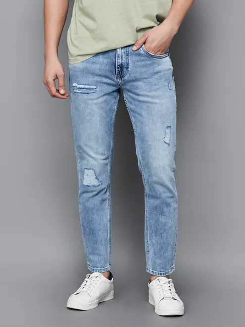 SPYKAR deep blue washed and ripped denim jeans