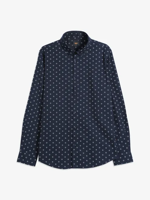 Spykar navy cotton printed full sleeve shirt