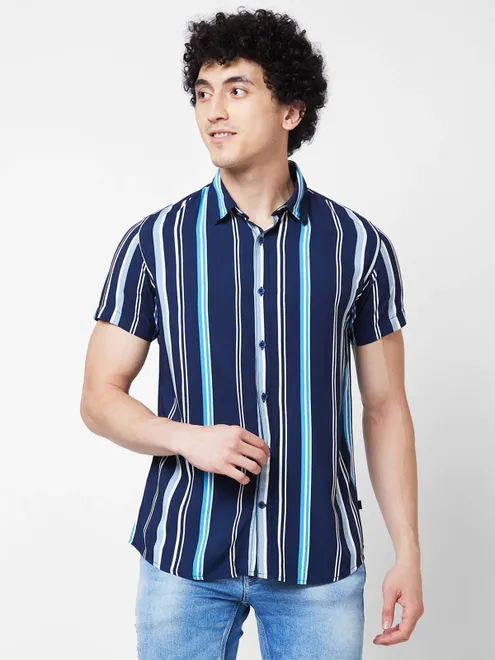 Spykar navy stripe half sleeve shirt
