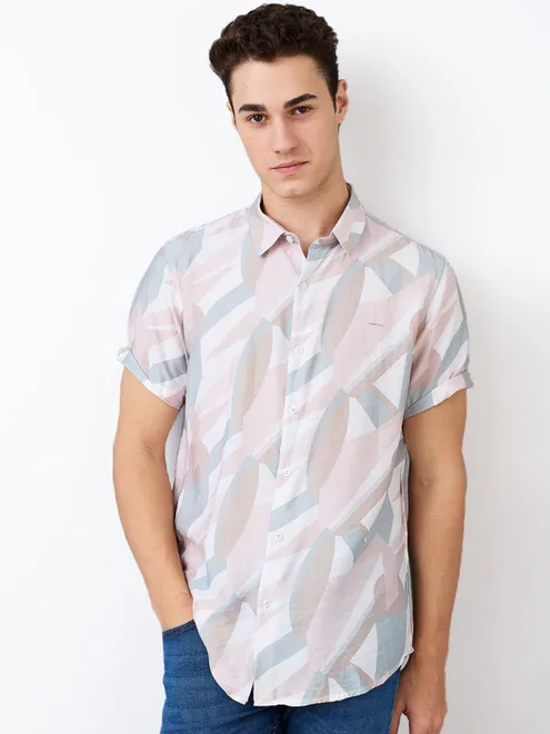 SPYKAR pink printed cotton shirt