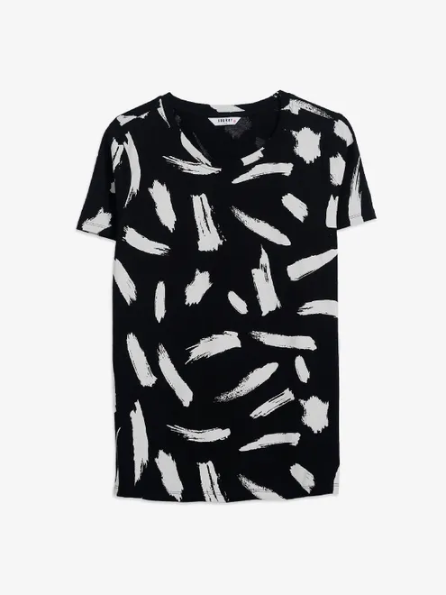 Spykar printed cotton black t-shirt
