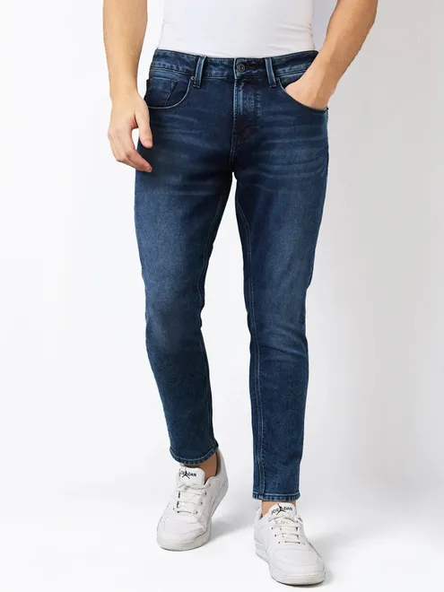 SPYKAR slim fit washed dark blue denim for men