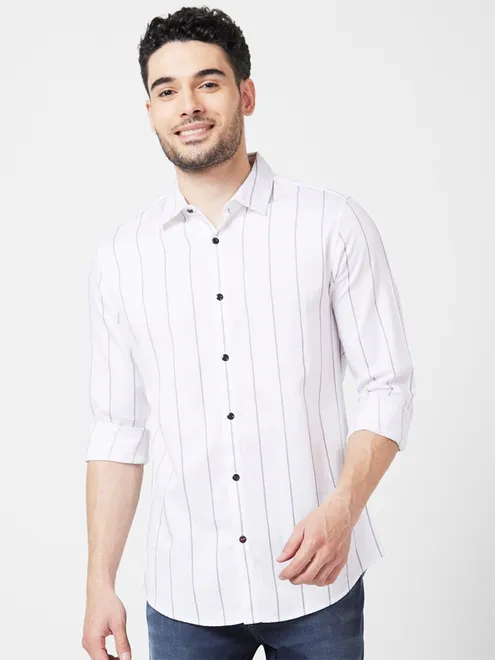 Spykar stripe cotton white shirt
