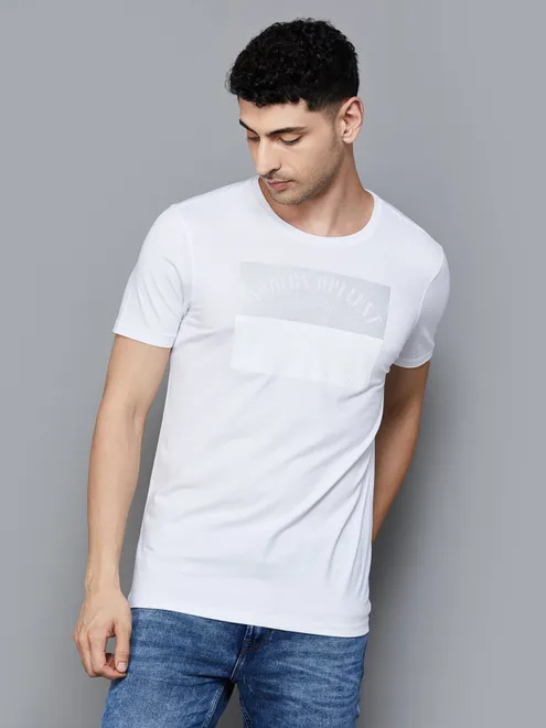 SPYKAR white printed pure cotton t-shirt