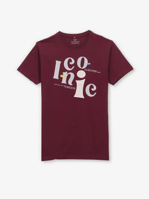STATUS QUO cool maroon printd cotton t-shirt