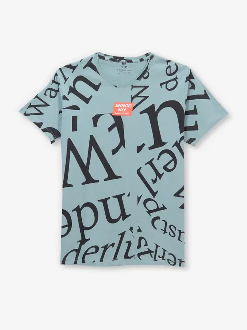 STATUS QUO sage blue cotton t-shirt with print