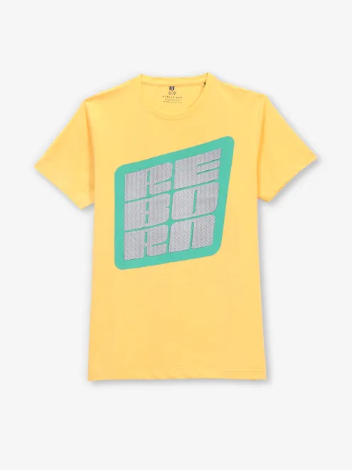 STATUS QUO yellow cotton slim fit t-shirt in print