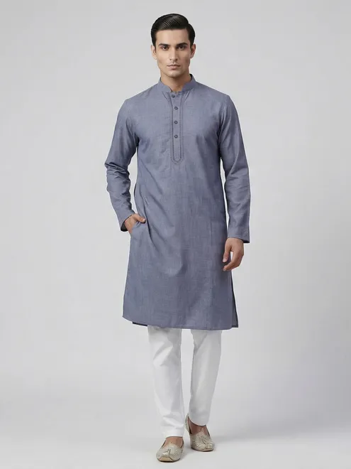 Stone blue plain silk festive wear kurta suit