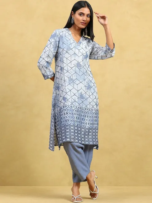 Stone blue printed kurti set for casual wear