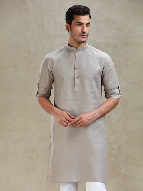 Stone grey kurta set for family gathering