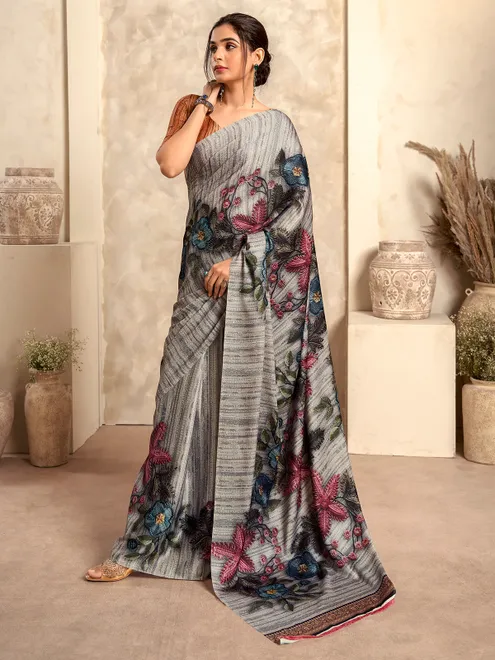Stunning beige printed saree for festive