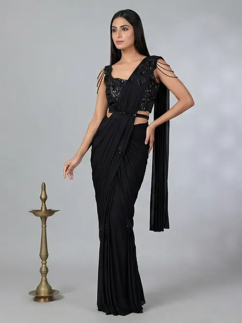 Stunning black lycra ready to wear saree for party wear