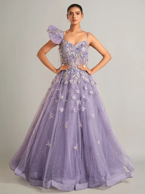 Stunning designer purple net gown
