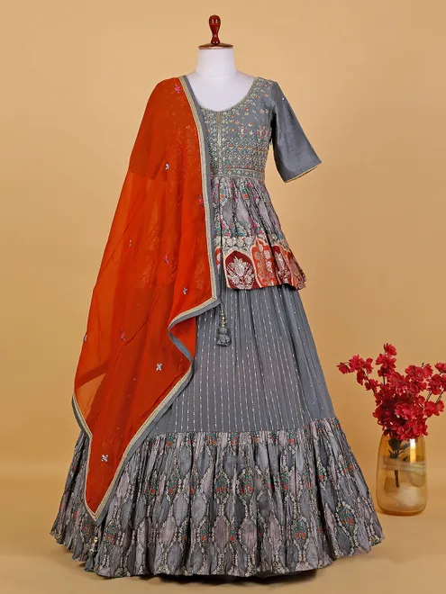 Stunning grey silk lehenga choli