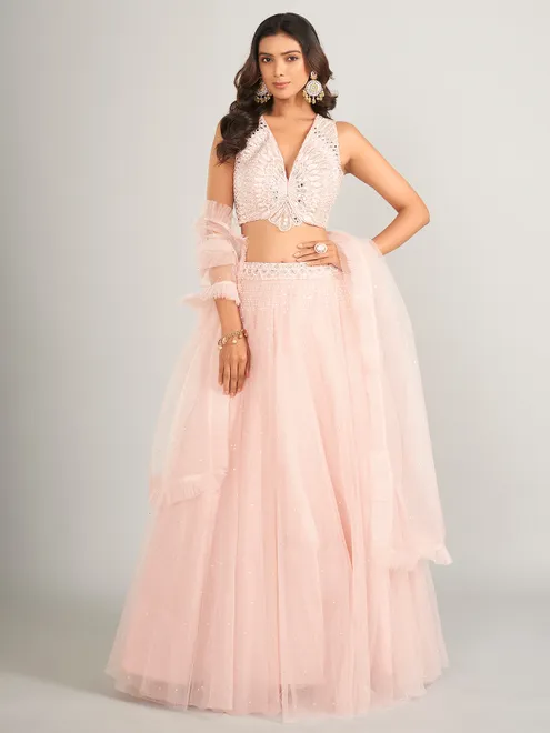 Stunning light pink net lahenga choli