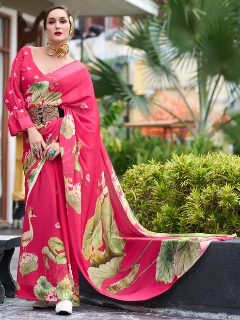 Stunning magenta georgette saree for festive