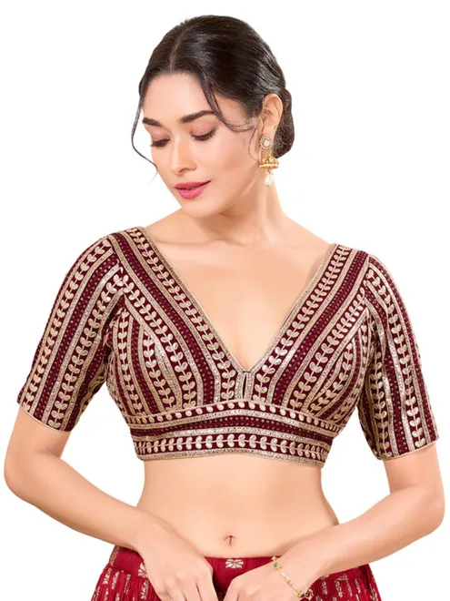 Stunning maroon cotton silk ready made blouse
