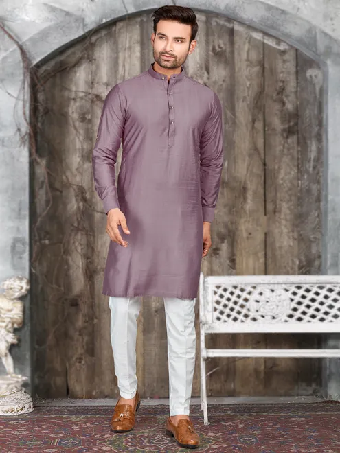 Stunning mauve purple silk plain  Men Kurta pajama