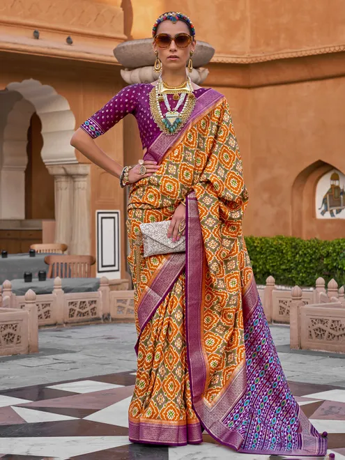 Stunning mustard yellow cotton silk saree