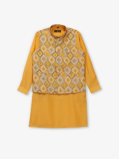 Stunning mustard yellow cotton silk waistcoat set
