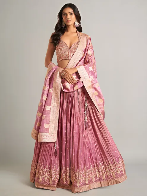 Stunning onion pink laycra lahenga choli