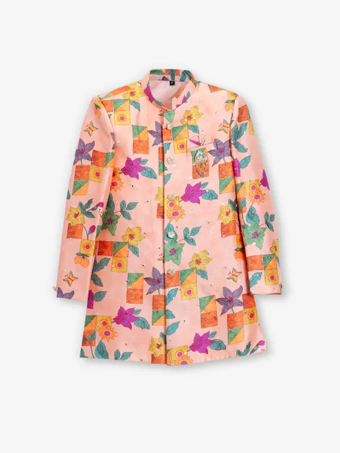 Stunning peach silk indowestern