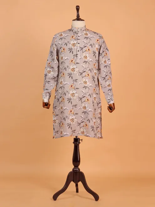 Stunning printed grey kurta suit