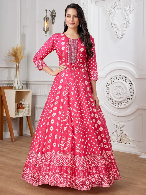 Stunning rani color anarkali printed suit