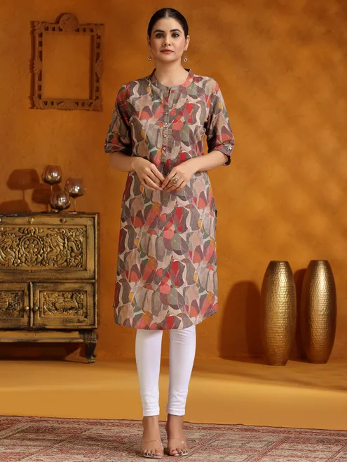 Stunning red printed casual cotton silk kurti