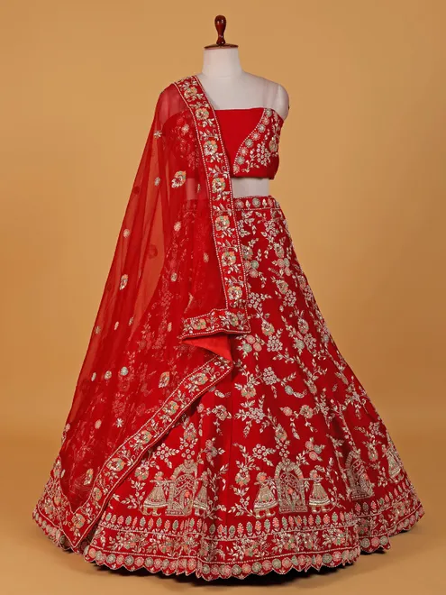 Stunning red raw silk lahenga choli