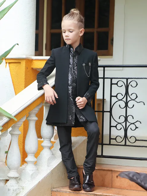 Stunning terry rayon black indowestern