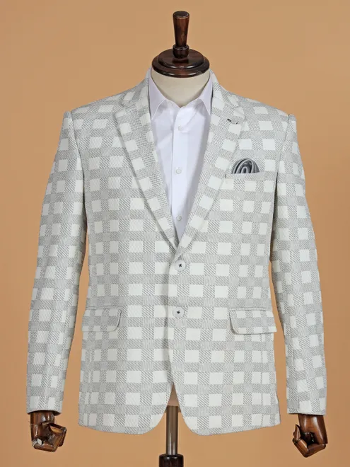 Stunning white checks terry rayon blazer