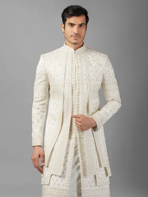 Stunning white silk indowestern