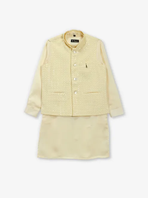 Stunning yellow cotton silk waistcoat set