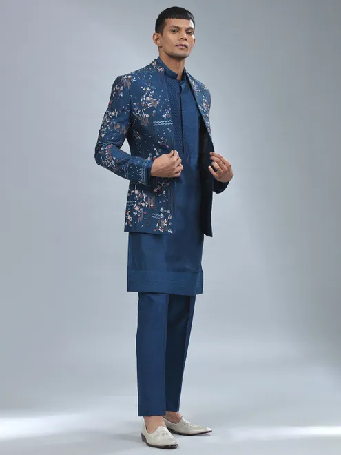 Stylish navy terry rayon indowestern
