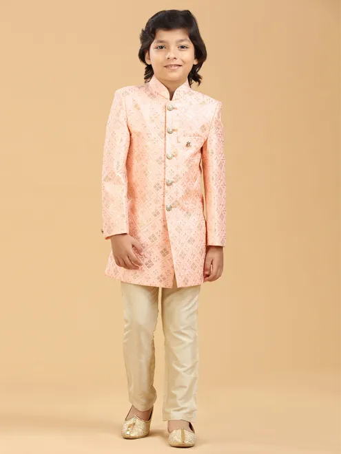 Stylish peach silk indowestern