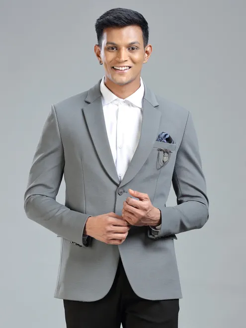 Subtle grey terry rayon blazer for men