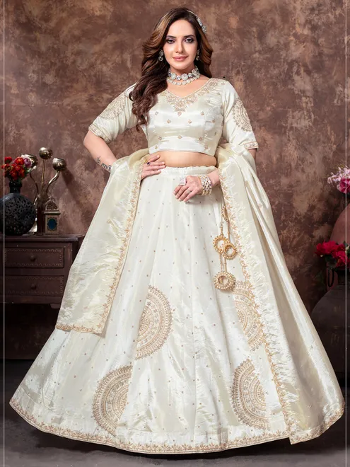 Super stylish white silk lehenga choli