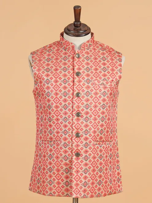 Sweet pink printed cotton silk waistcoat